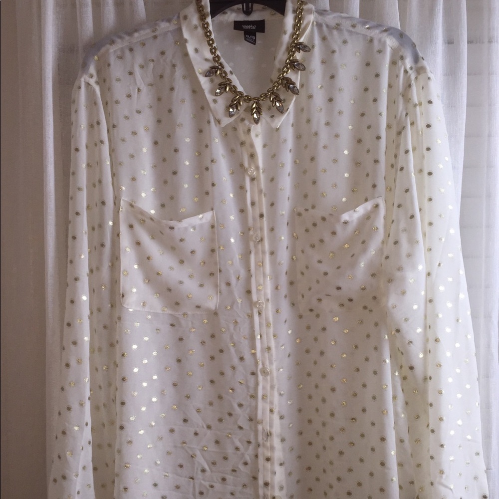 Mossimo Women’s Sheer Blouse Cream w/ Gold Dots-XL